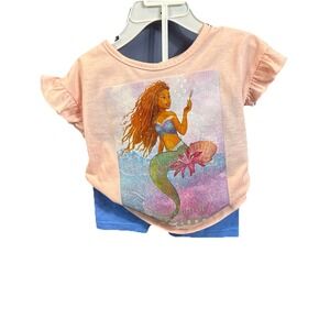 NWT Disney Princess The Little Mermaid Shirt & Shorts Outfit Set Size 3T‎
